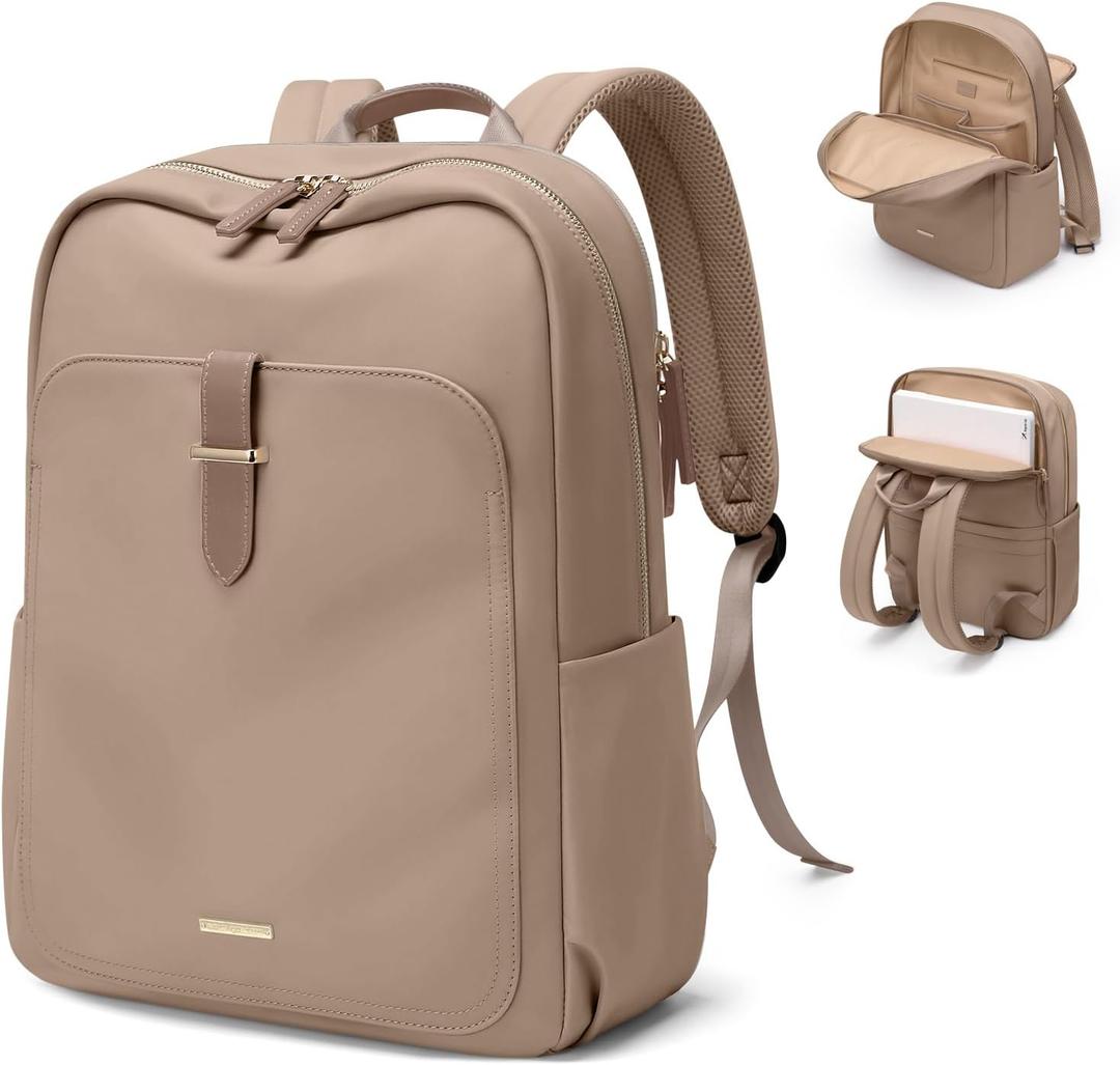 Laptop Backpack for Women,Casual Work Business Backpacks Purse Carry on Travel Backpack,14 Inch,Champagne Brown