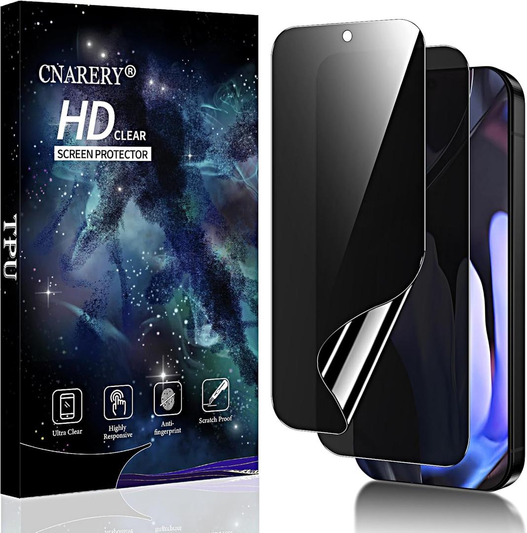 2 Pack Privacy Screen Protector for Google Pixel 9 Pro [Not Glass], Anti-spy Flexible TPU Screen Protector, Support Fingerprint 3D Curved Full Coverage