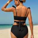 ZAFUL Women High Waisted Bikini Sets Two Piece Ruffle Swimsuit | Cross Cutout Ruched Bathing Suit Sexy Wrap Tie Back Beach Swimwear (Black, S)