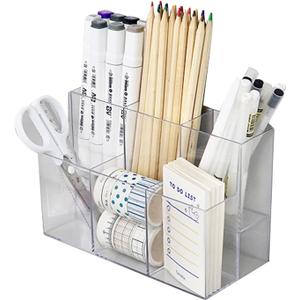 Acrylic Pen Holder, Multifunctional Transparent Pen Holder, Transparent Makeup Brush and Desk Accessories with 6 Compartments for Classroom, Bedroom Tytlyworth