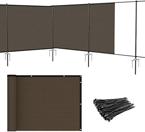 Patio 5' x 24' Outdoor Privacy Screen Freestanding Temporary Fence Panels Net Cover with Metal Poles for Outside Backyard Pool Garden Air Conditioner Fencing, Brown