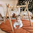 Razee Wooden Baby Play Gym Activity Mat, Leaf Shaped Play Mat Baby Gym with 6 Hanging Sensory Toys Foldable Baby Gym Newborn Infant Baby Use