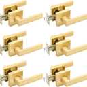 EHOMEWARE 6 Pack Keyless Door Handle Set Passage Door Lever for Hall and Closet, Satin Brass Finish