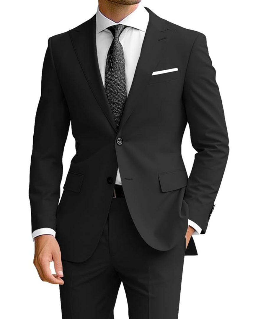 Wangyue Men's 2 Piece Suit Slim Fit Suits for Men Two Button Blazer Formal Business Jacket Suit for Wedding Prom Dinner 2XL