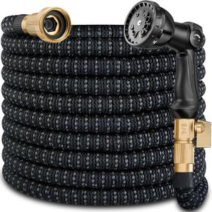 75 ft Garden Expandable Hoses - New Upgrated 2026 Flexible Water Hose - Kink-less Car Wash Pipes with Solid Brass Connector, Leakproof Lightweight Expanding Hoses for Yard,Outdoor (blackgrey)