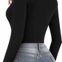 MANGOPOP Sweetheart V Neck Bodysuits for Women Long Short Sleeve Body Suits Tops Shirt (Black, M)