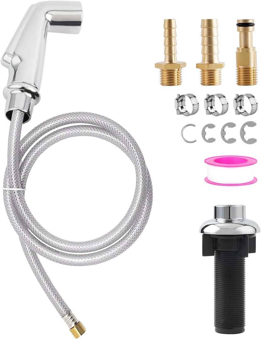Hygie Rinse Universal Kitchen Sink Spray Attachment/Hose/Holder Set - CHROME Finish Kitchen Sink Side Sprayer Head Replacement Compatible with Moen/Delta Faucet