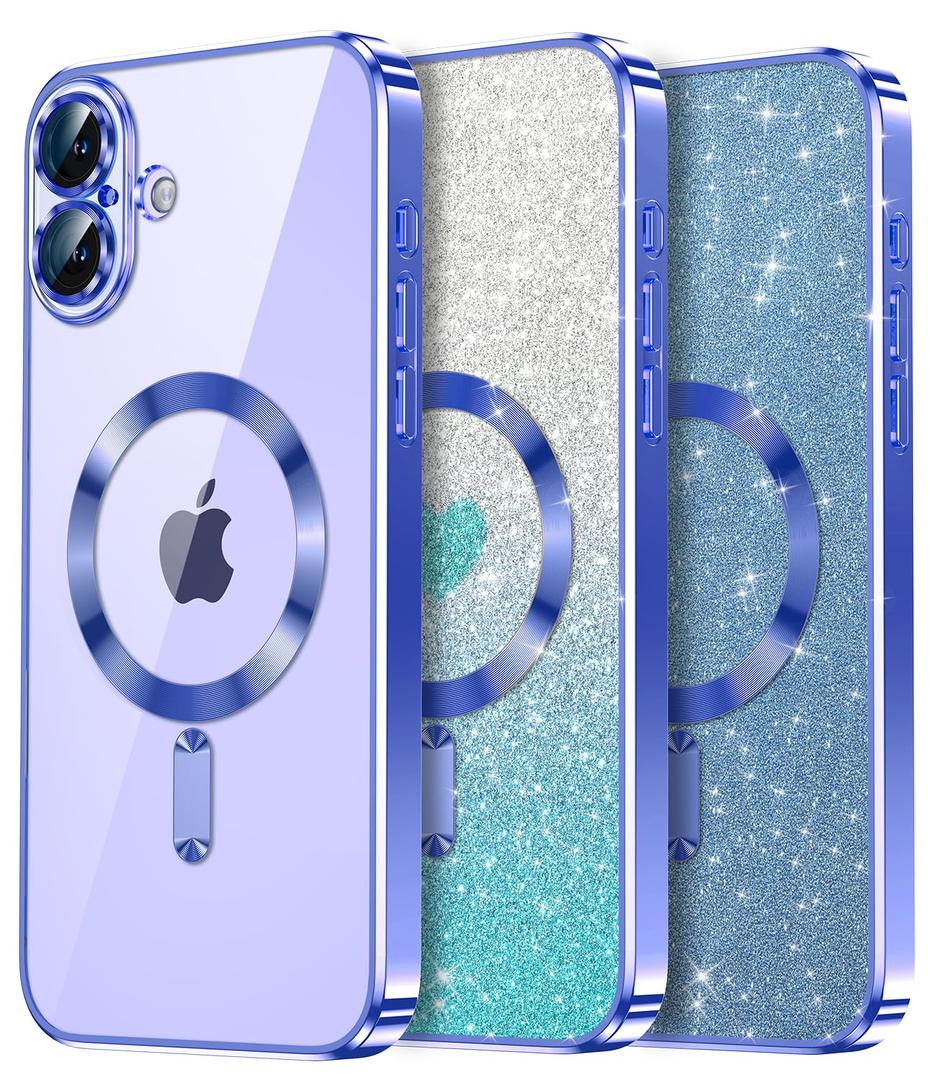 Waldeng for iPhone 16 Pro Max Case with 1X Screen Protector, [Seamless Work with Magsafe] [Interchangeable Glitter Card], with Integrated Lens Protection Women Case for iPhone 16 Pro Max, Natural