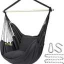 Y- Stop Hammock Chair Hanging Rope Swing Chair, Max 500 Lbs, 2 Seat Cushions Included, Removable Steel Spreader Bar with Anti-Slip Rings, Hardware kit-for Indoor or Outdoor(Dark Grey)