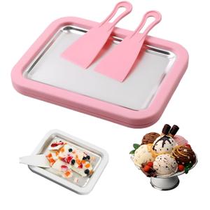 Rolled Ice Cream Maker Machine - Perfect for Home & Parties Use, DIY Manual Rolled Ice Cream Tray - Ice Cream Machine for Delicious Hand-Rolled Desserts (Pink)