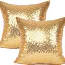 YOUR SMILE Pack of 2, New Luxury Series Gold Bling Decorative Glitzy Sequin & Comfy Satin Throw Pillow Cover Cushion Case for Wedding/Christmas,20"x20"