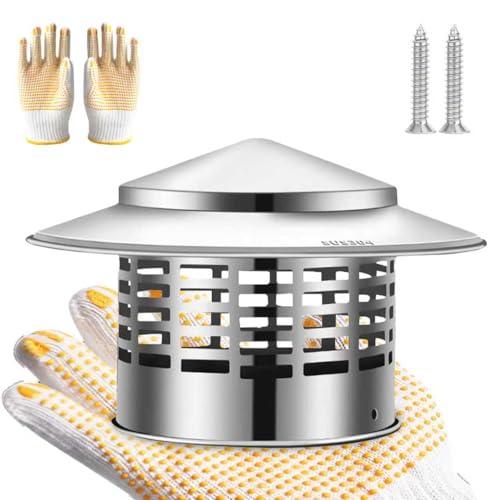 TyBasY 3/4/6/8 Inch Chimney Cap, Round Roof Rain Chimney Cover, 304 Stainless Steel Cone Top Chimney Cap with Screen, Chimney Cover for Vents, Rain Cap (6 inch)