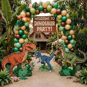 3 Pcs Large Dinosaur Themed Decoration T-rex Stegosaurus Velociraptor Cardboard Cutout Standup Dinosaur Birthday Party Photo Backdrop for Jurassic Theme Jungle Safari Party Supply (Modern)