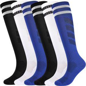 Kids Soccer Socks Boys Football Socks 6 Pairs Girls Striped Knee High Sock Baseball Softball Sports 10-14 Years Teenager Youth (2Black+2White+2Blue, L) Kids Soccer Socks Boys Football Socks 6 Pairs Girls Striped Knee High Sock Baseball Softball Sports 10-14 Years Teenager Youth (2Black+2White+2Blue, L)