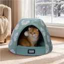 BALANCE Cat Beds for Indoor Cats, 2-in-1 Cat Bed Cave with Anti-Slip Bottom and Ultra-Soft Plush, Cozy Cats House Tent for Kittens and Small Dogs, 19 Inches, Green