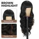 Black Mixed Brown Wigs with Bangs Long Curly Wig for Women Long Wavy Wig Synthetic Hair for festival holiday Use 26IN