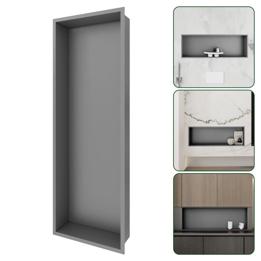 SUPERFLO Stainless Steel Shower Niche 12" X 36", No Tile Needed Recessed Niche Shower Three Shelves Organizer Bathroom Niche For Bathroom Storage, Bathroom Niche For Shower Wall, Gunmetal Gray