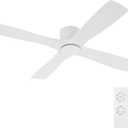 WINGBO 54 Inch Flush Mount DC Ceiling Fan without Lights, 4 Reversible Carved Wood Blades, 6-Speed Noiseless DC Motor, Huger Ceiling Fan No Lights in Gloss White with White Blades