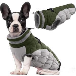 Lelepet Dog Coat Warm Dog Winter Coat Waterproof, Dogs Jacket with Harness Built in Reflective, Pet Fleece Vest Zip-Up Cold Weather Coats for Medium Dogs, Turtleneck & Windproof Dachshund, Army Green M