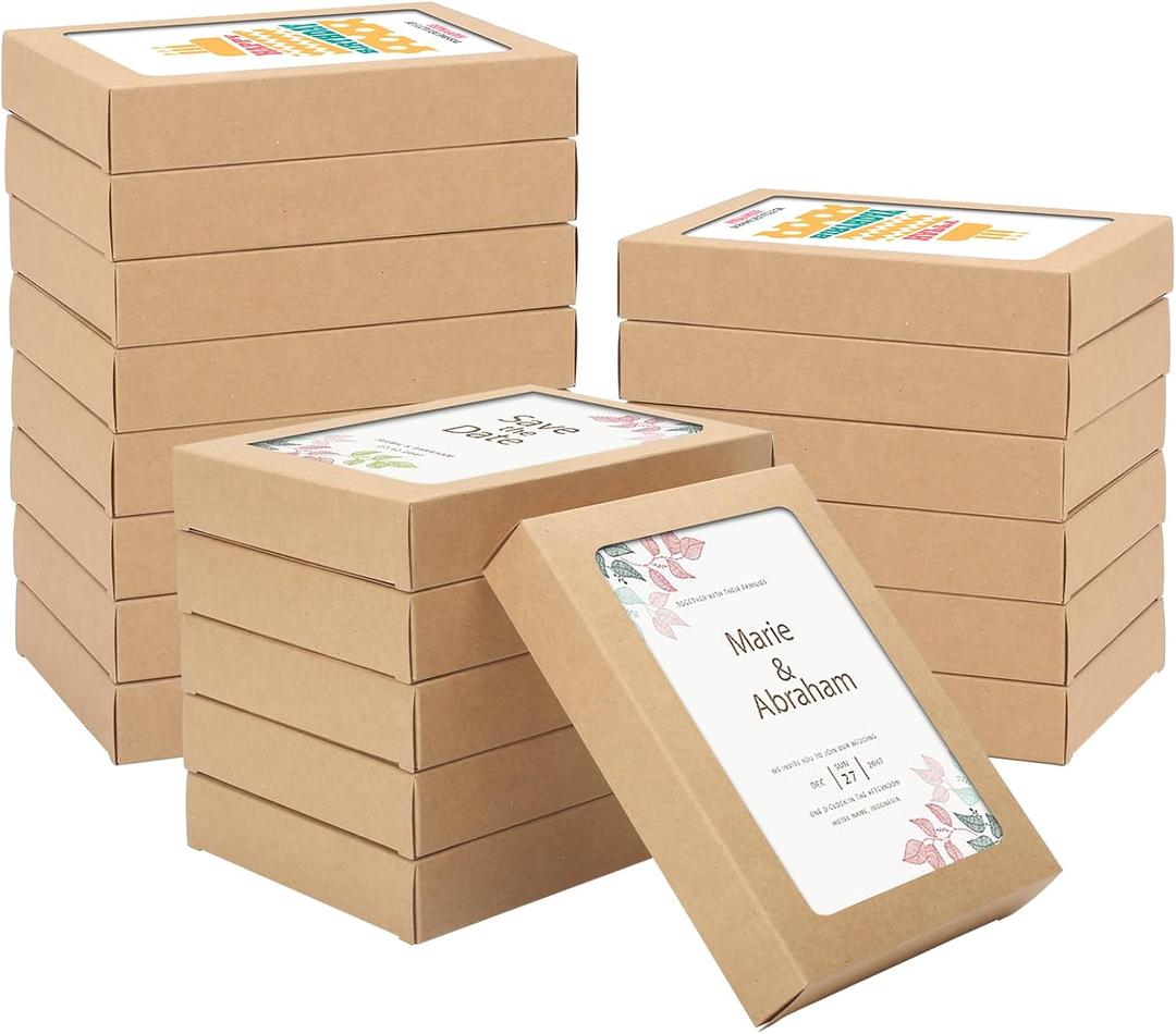 60 Pcs Greeting Card Storage Box,4.5 x 6 x 1 Inch Greeting Card Boxes Kraft Paper Box with PVC Transparent Window Bulk Frame Photo Storage Envelope (Kraft, 4.5 x 6 x 1 Inch) (Brown)