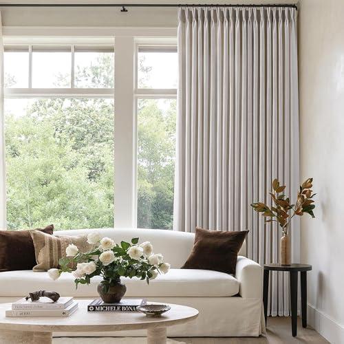 Pinch Pleated Linen Curtains 120 Inches Long 2 Panels for Living Room Bedroom Light Filtering Curtain Memory Shape Trained Pinch Pleat Thick Linen Drapes Back Tab with Hooks Clip Rings Taupe
