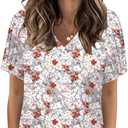 HAHIYOR Womens-Summer-Tops Casual V Neck T Shirts Trendy Pleated Short Sleeve Dressy Blouses Tunics Cute Tees S-2XL (XL)