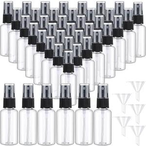 Maxcheck 100 Pcs Mini Clear Spray Bottles 1 oz Plastic Empty Travel Bottle Fine Mist Small Spray Containers with 5 Pcs Funnels Refillable Liquid Travel Container for Perfume Skin Toner (Black)