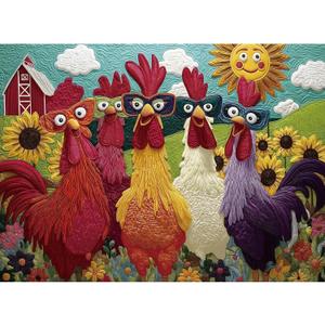 Puzzles for Adults 500 Pieces, Colorful Rooster Puzzle Jigsaw Puzzles 500 Pieces - Merry Chickens, Chicken Decor Impossible Puzzle, Finished Size 20.47 * 14.96, with 1:1 Poster, Letter on The Back