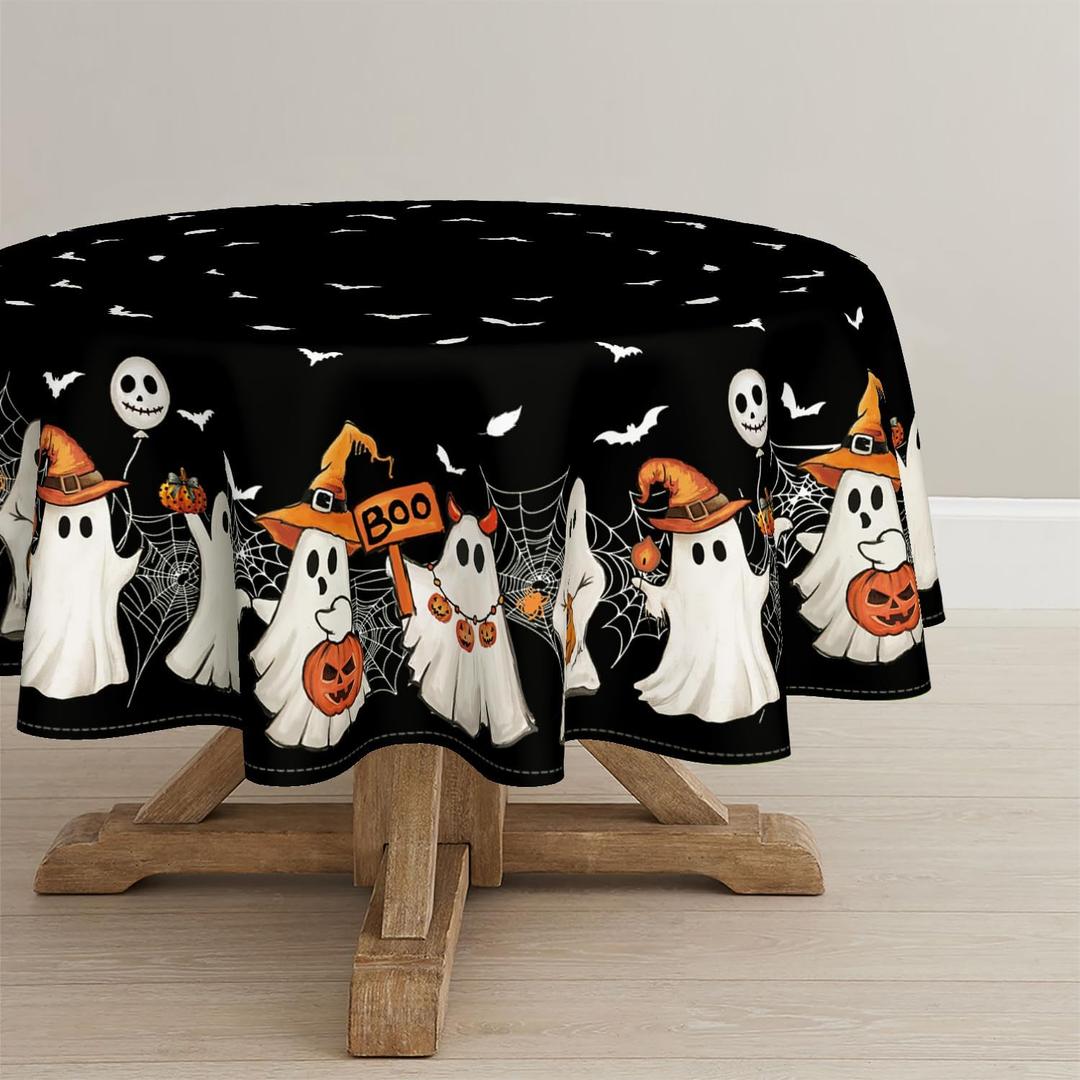 Horaldaily Halloween Tablecloth 6060 Inch Round, Black Bat Ghost Pumpkin Spider Cobweb Washable Seasonal Table Cover for Party Picnic Dinner Decor Horaldaily Halloween Tablecloth 6060 Inch Round, Black Bat Ghost Pumpkin Spider Cobweb Washable Seasonal Table Cover for Party Picnic Dinner Decor