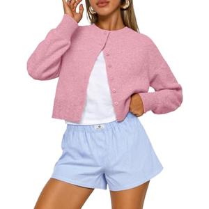 Trendy Queen Cropped Cardigan Sweaters for Women Lightweight Y2k Fall Outfits Spring Fashion Clothes 2026 Pink M