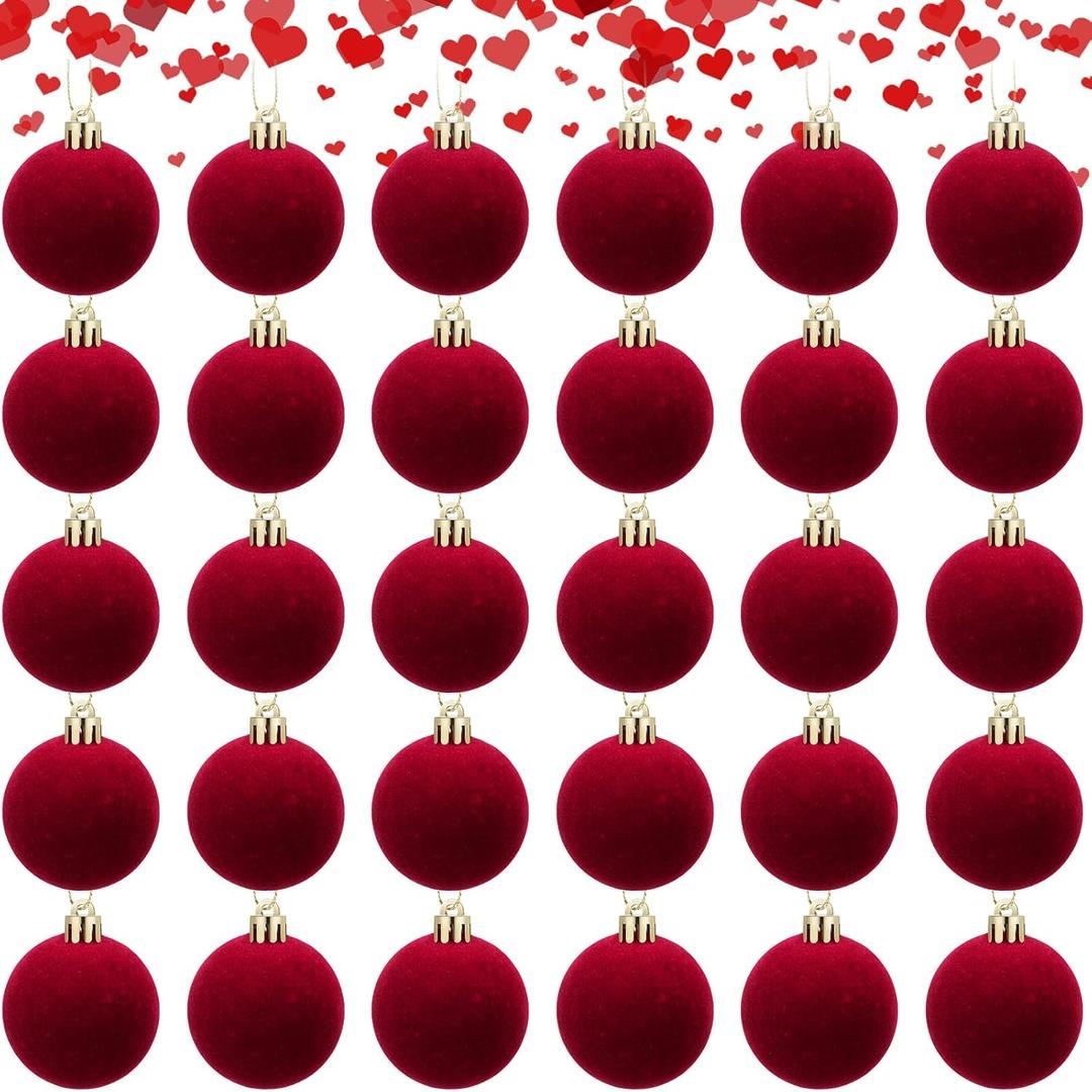 Menkxi 30 Pcs Christmas Velvet Balls 1.97 Flocked Christmas Hanging Ornaments Handmade Velvet Balls Xmas Tree Ornaments Xmas Tree Bulbs for Wedding Anniversary Party (Red)