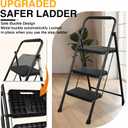 Step Ladder, Portable Steel Folding Step Stool with Wide Anti-Slip Pedal & Convenient Handgrip, Sturdy Steel Ladder, 3-Step, Black