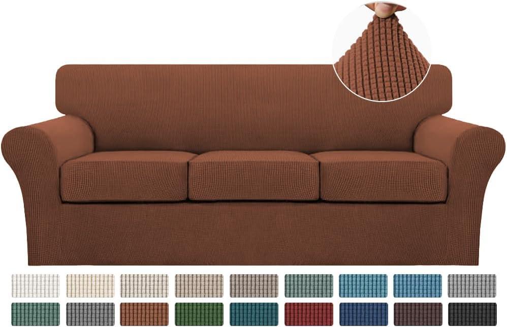 Turquoize 4 Piece Sofa Covers for 3 Cushion Couch Slipcover Soft Cover Dogs-Washable Furniture with Individual Covers,Feature Jacquard Fabric(3 Cushion Sofa, Caramel)