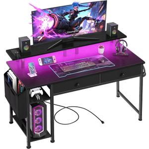 DLisiting Black Gaming Desk with Shelves and Drawers - 39 Inch Small Gaming Desk with Storage Shelves for Boys Teens Bedroom, Black Computer Desks with Drawers, Monitor Stand, Power Outlet