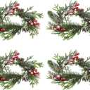 4 Pcs Mini Christmas Wreaths, Christmas Candle Rings Wreaths with Pinecones Red Berries & Cedar for Table Centerpieces Door Window Cabinet Hanging Holiday Party Decor