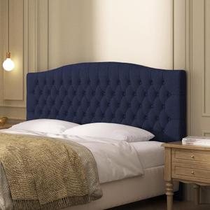Linen Upholstered Headboard King/Cal King Size Latest Model Wall Mount, Bed Frame Mount, Featuring High-Density Sponge Padding, Luxury Texture Easy Assembly Comfort and Style-Navy Blue
