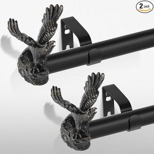 Black Decorative Curtain Rods for Windows:18-45" Adjustable Farmhouse Curtain Rod for Bedroom Living Room, Heavy Duty Rustic Drapery Rods with Vintage Eagle Finial Easy Install, Matte Black, 2 Pack