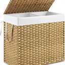 DUMOS Wicker Laundry Basket with Lid, 110L Woven Laundry Hamper with Handles, Foldable Rattan Clothes Hamper with Removable Liner & Sturdy Steel Frame, Goose Yellow