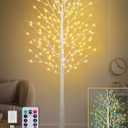 8FT Lighted Birch Tree with 210 LEDs Warm White and Multicolor Lights, 8 Functions Remote Faux Light Up Twig Christmas Tree with Lights for Indoor Outdoor Xmas Holiday Party Decoration