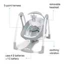 Ingenuity ConvertMe 2-in-1 Compact Portable Automatic Baby Swing & Infant Seat, Battery-Saving Vibrations, Nature Sounds, 0-9 Months 6-20 lbs (Swell)