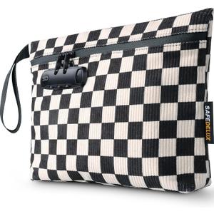 Smell Proof Bag, Odor Proof Bag with Combination Lock, Durable Smell Proof Container with Carbon Lining, Secure Odorless Travel Pouch for Home & On-the-Go (Black & White)
