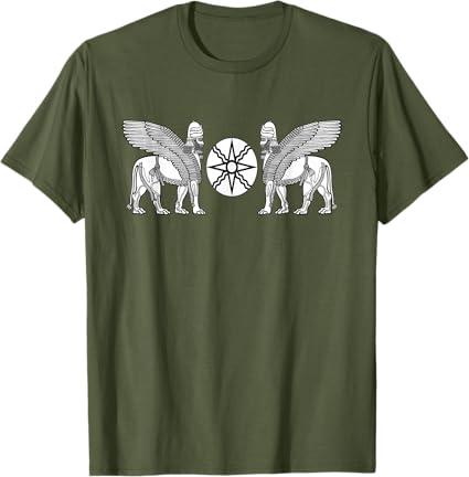 Assyrian Lamassu Assyrian Flag T-Shirt, Size XL, Olive Green