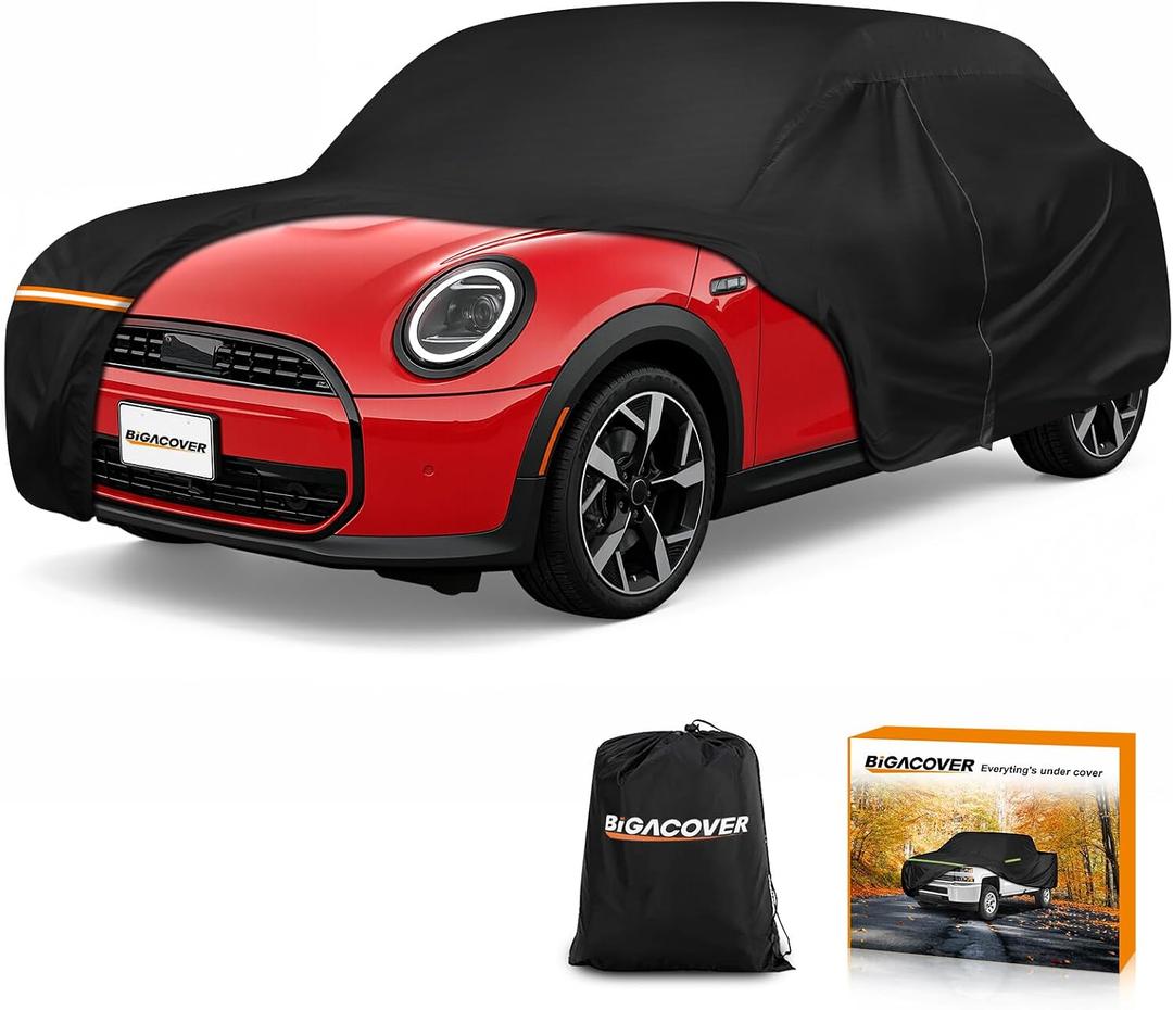 Car Cover for 2002-2025 Mini Cooper 2 Door, Waterproof 420D Oxford Cloth Outdoor Full Car Cover with Zipper, Windproof Heavy Duty All Weather Protection