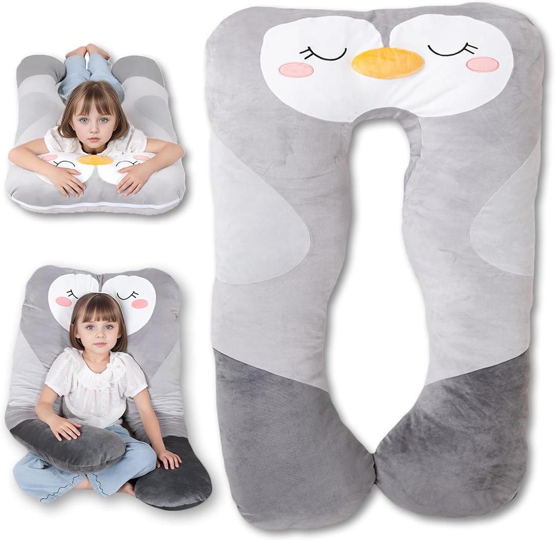 47x23 inch U Shaped Long Plush Body Pillows for Kids, Stuffed Animal Penguin Soft Large Pillow for Sleeping, Big Cute Plushies, Washable Cover, Gift for Boys and Girls