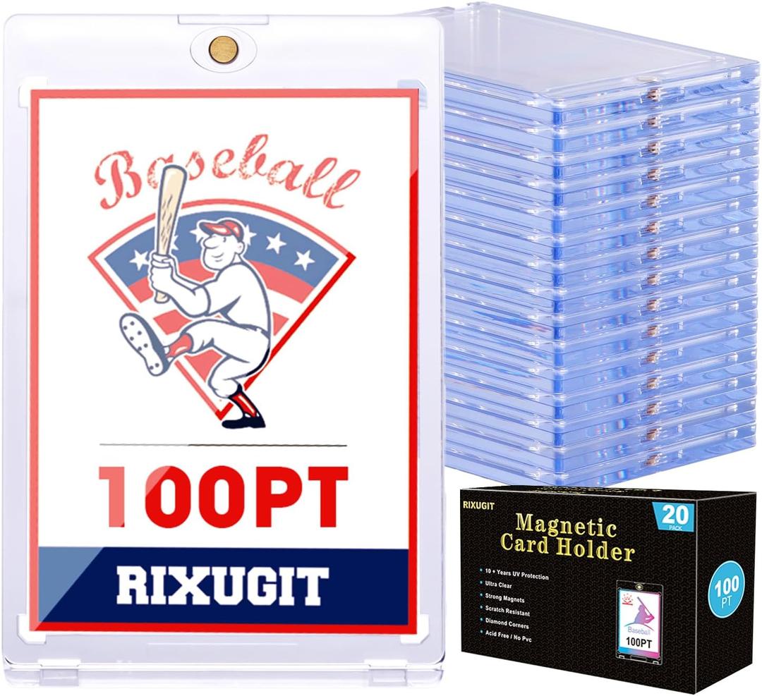 20-Pack One Touch Magnetic Card-Holder - 100pt Magnetic Baseball Card Holders, Trading Card Holder, UV Protection Sports Card Protectors, Magnet Case Fit for Standard Cards Storage and Display