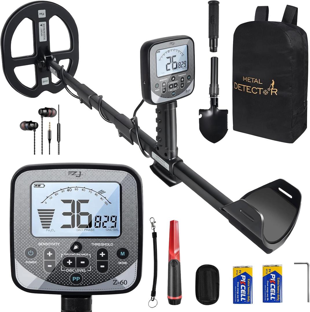 PRO-Z60 Metal Detector for Adults with Pin Pointer,16" Detection Depth Professional Metal Detector Kit High Frequency 19.23kHz Gold Detector with Ground Balance,Double-D Waterproof Coil for Beach