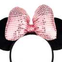 A Miaow 3D Black Velvet Headband Polka Dot Satin Bow Hair Clasp Women Adults Hair Accessory Party Costume Supply Holiday Park Headwear (Pink Bow, One Size)