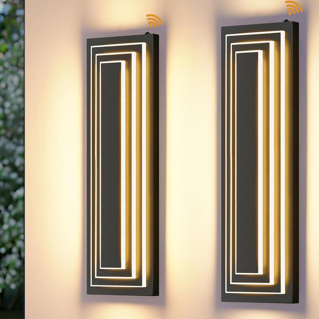 Dusk to Dawn Outdoor Led Wall Lights, 23.6 in Long Exterior Lighting Fixtures,Black Outdoor Sconce Lights,3-Tier Modern Porch Light,36W Warm White Outside Lights for House,Garage, Patio, 2 PCS