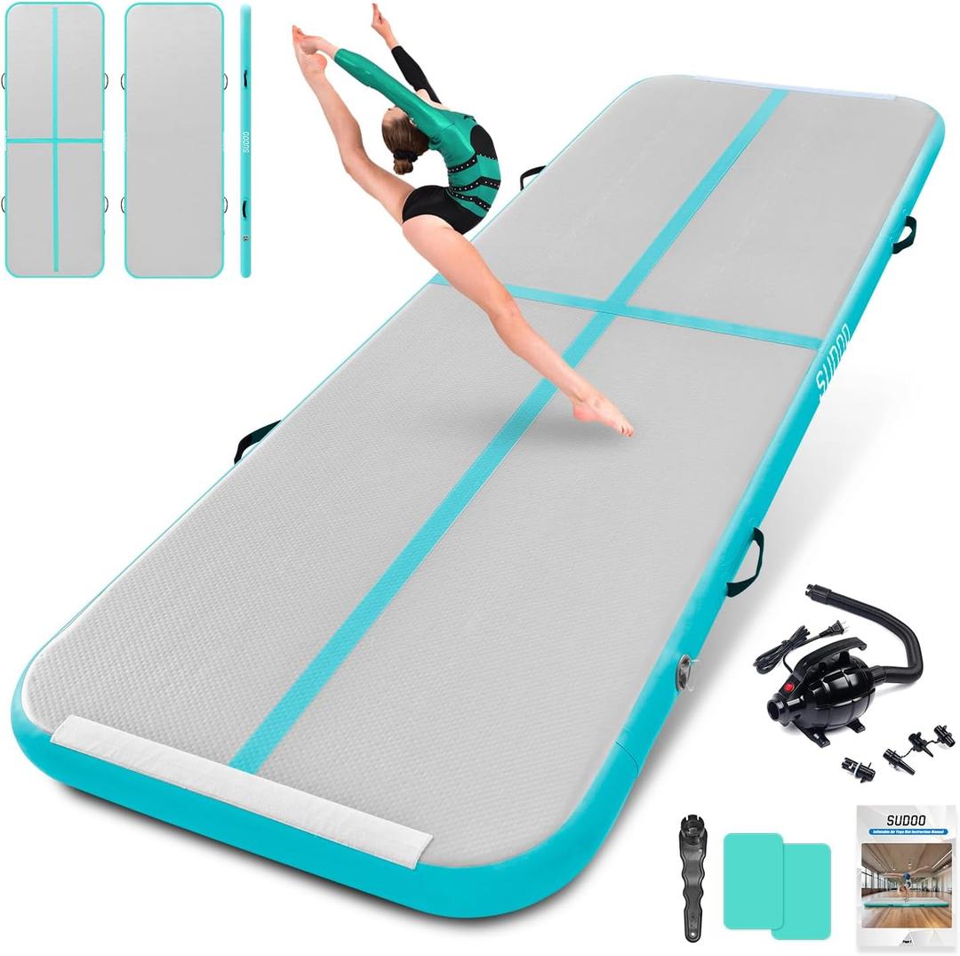 13ft Inflatable Gymnastics Tumbling Mat 4" Thick Air Tumble Track Gymnastics Training Mat with Electric Air Pump for Home Use/ Tumble/ Gym/ Exercise/ Training/ Cheerleading/ Yoga/ Water(4M Green)