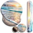 Mouse Pad and Keyboard Wrist Rest Support, with Non-Slip PU Base,Gel Mouse Pad with Coaster,Pain Relief for Gaming, Computer,Office -Beach